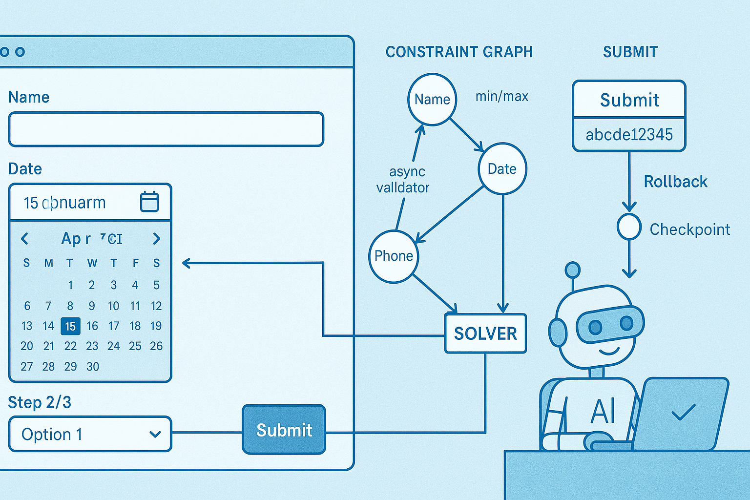 Constraint-Driven Form Handling for AI Browser Agents: Typed Inputs, Validation Graphs, and Safe Multi-Step Submissions