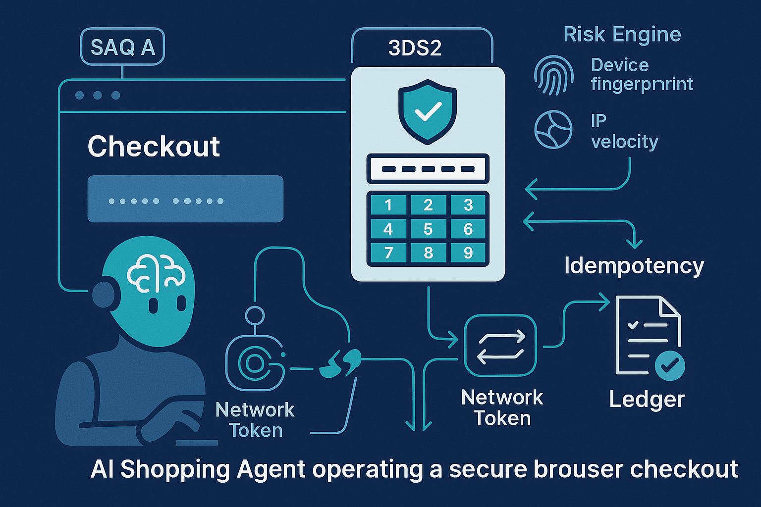 Agentic Browser Checkout: PCI‑Safe 3DS, Network Tokens, and Idempotent Payments for AI Shopping Agents