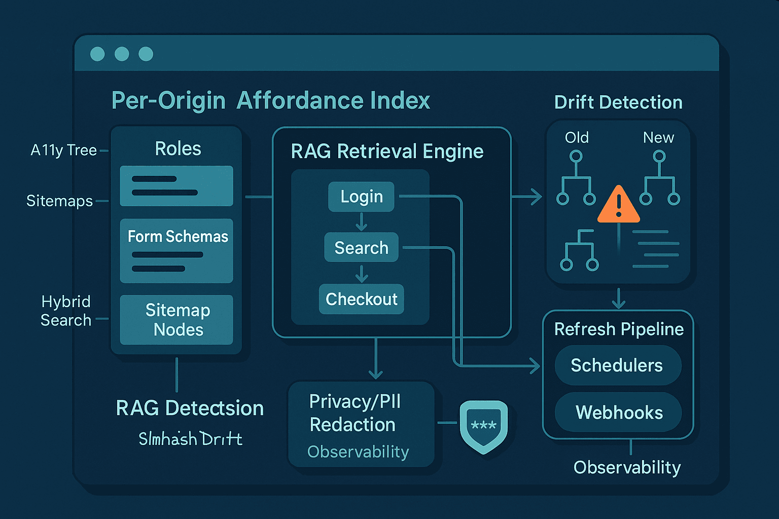 Site‑Aware RAG for Browser Agents: Per‑Origin Affordance Indexes, A11y/Sitemap Ingestion, and Drift‑Aware Refresh Pipelines